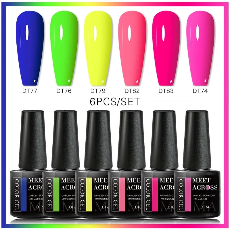 MEET ACROSS 6Pcs Gel Nail Polish Set Pink Red Green Macaron Color Manicure Kit For Nails UV Gel Nail Art Varnish Nail Supplies