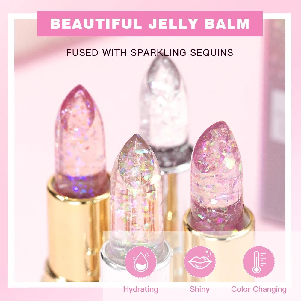 Glitter Lipstick Lip Balm Color Change Transparent Moisturizing Crystal Jelly Pearlescent Lip Plumper Gloss Tint Cosmetic