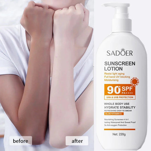 Super 220ml Vitamin E Body And Face Sunscreen Lotion SPF 90 PA++++Whole Body Use Protect + Hydrate Moisturizing