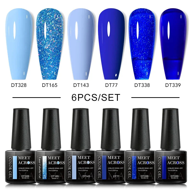MEET ACROSS 6Pcs Gel Nail Polish Set Pink Red Green Macaron Color Manicure Kit For Nails UV Gel Nail Art Varnish Nail Supplies
