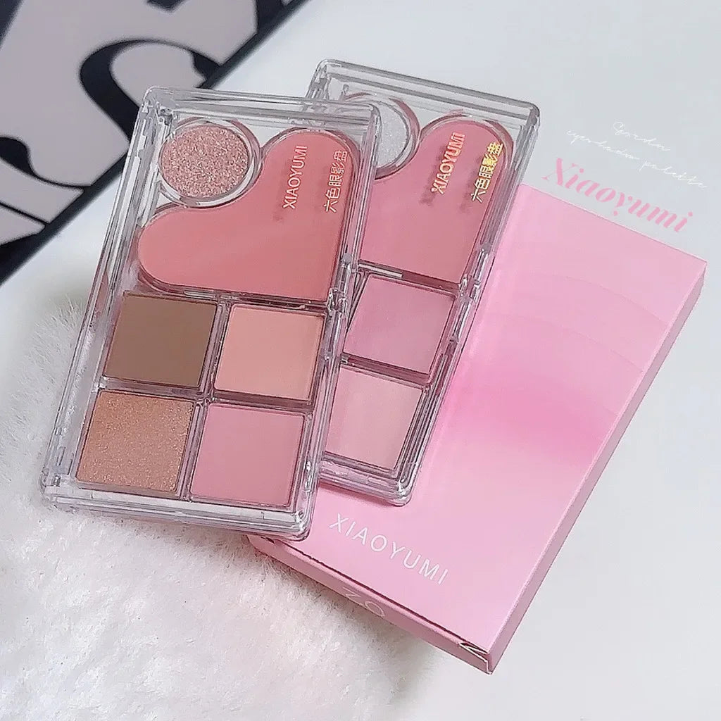 Six-color eyeshadow light shadow integrated eyeshadow palette, matte pearlescent pink, long-lasting makeup, pure desire