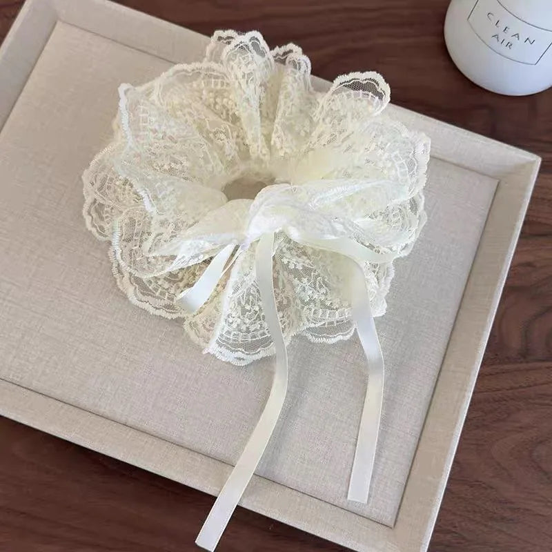 Korea Fashion Dot Satin Scrunchies For Women White big Hair Bands Elastic Silk Hair Tie Girls Black ponytail holder hair rope
