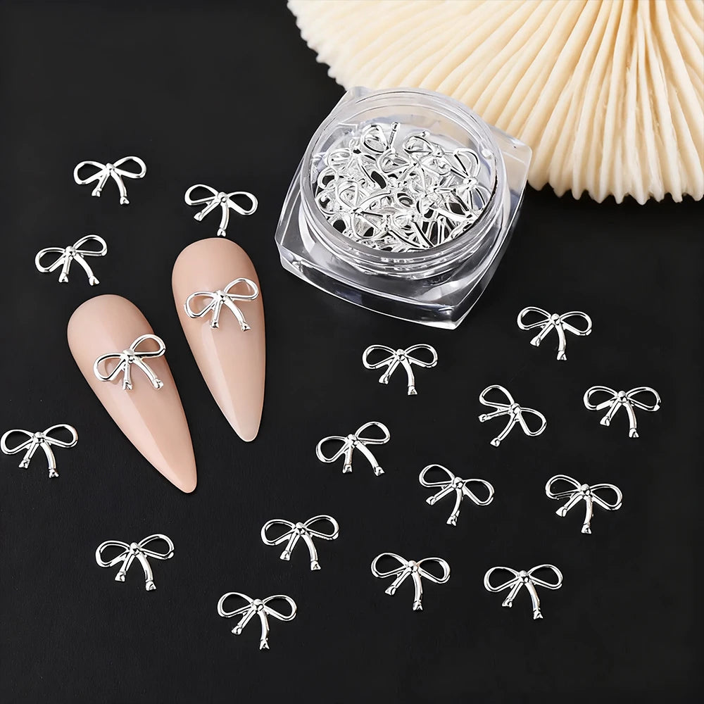 30pcs Gold Alloy Bowknot Nail Art Decoration Charms 3D Luxury Y2K Bow Nail Art Supplies DIY Christmas Press On Nail Design Suppl