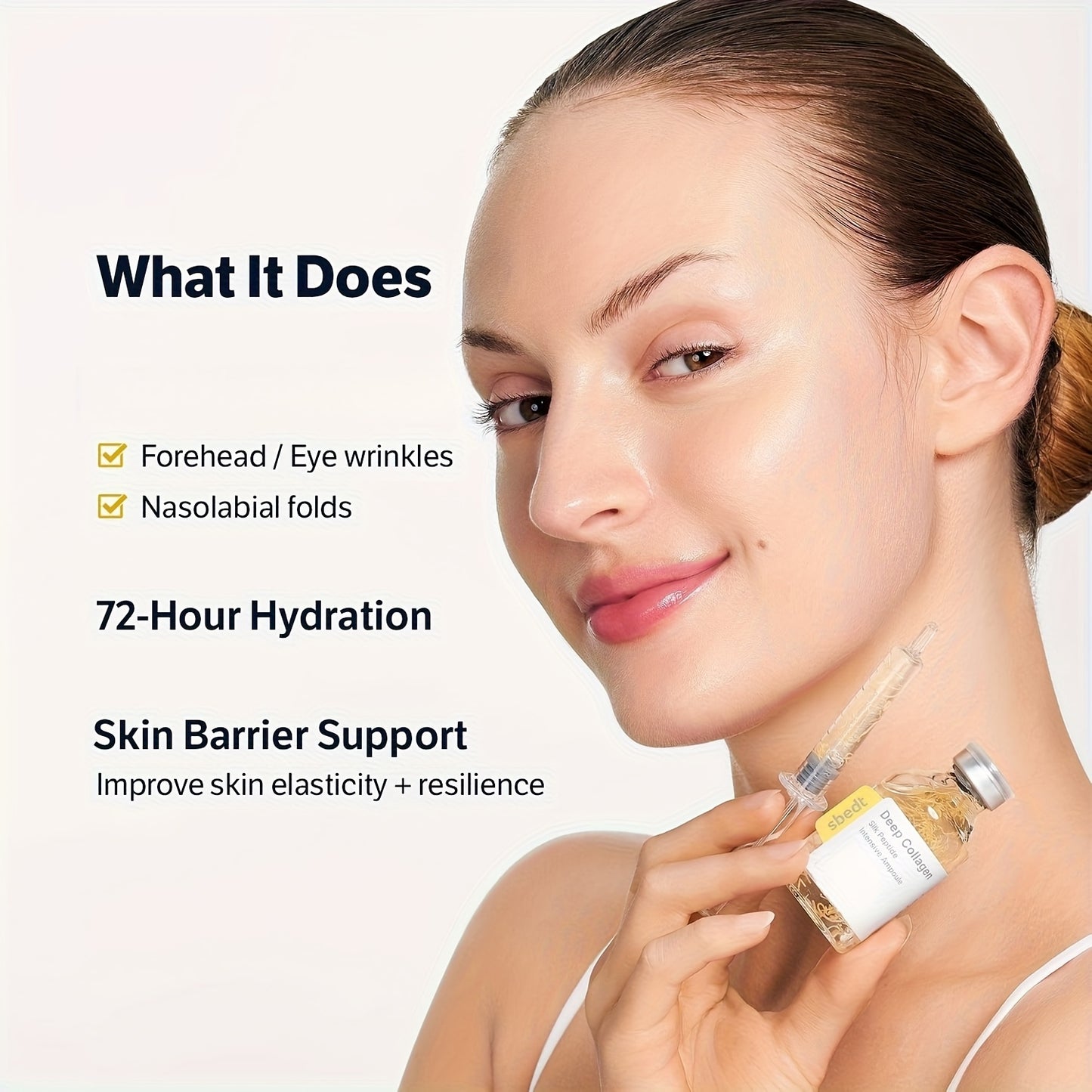 Peptide Facial Serum Containing Collagen, Niacinamide, And a Complex of 30 Peptides. It Hydrates, Firms The Skin, Improves Uneven Skin Tone, And Is Suitable for All Skin Types