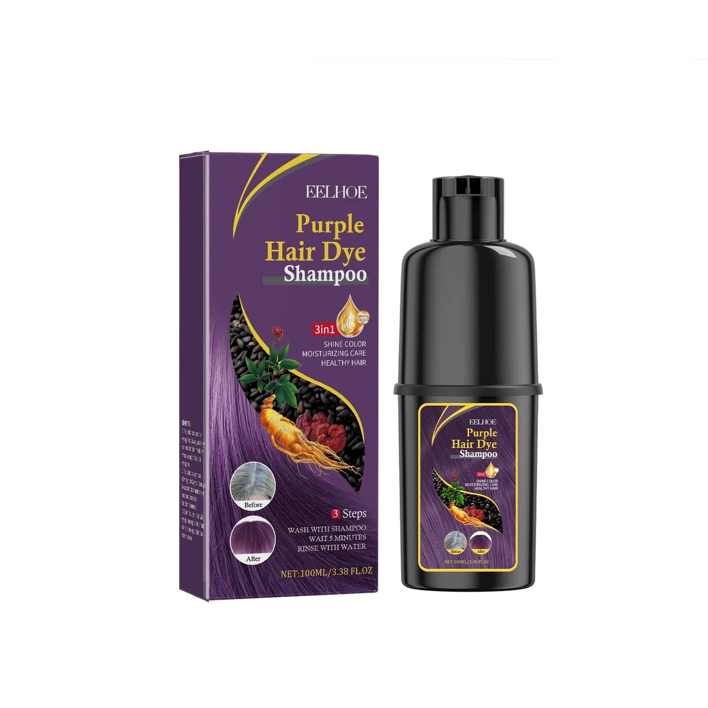 Eelhoe 100ml Hair Dyeing Shampoo 3-In-1 Polygonum Rapid Hair Dye Repair Dry Cleaning Nourishing Restoration Hair Color Shampoo