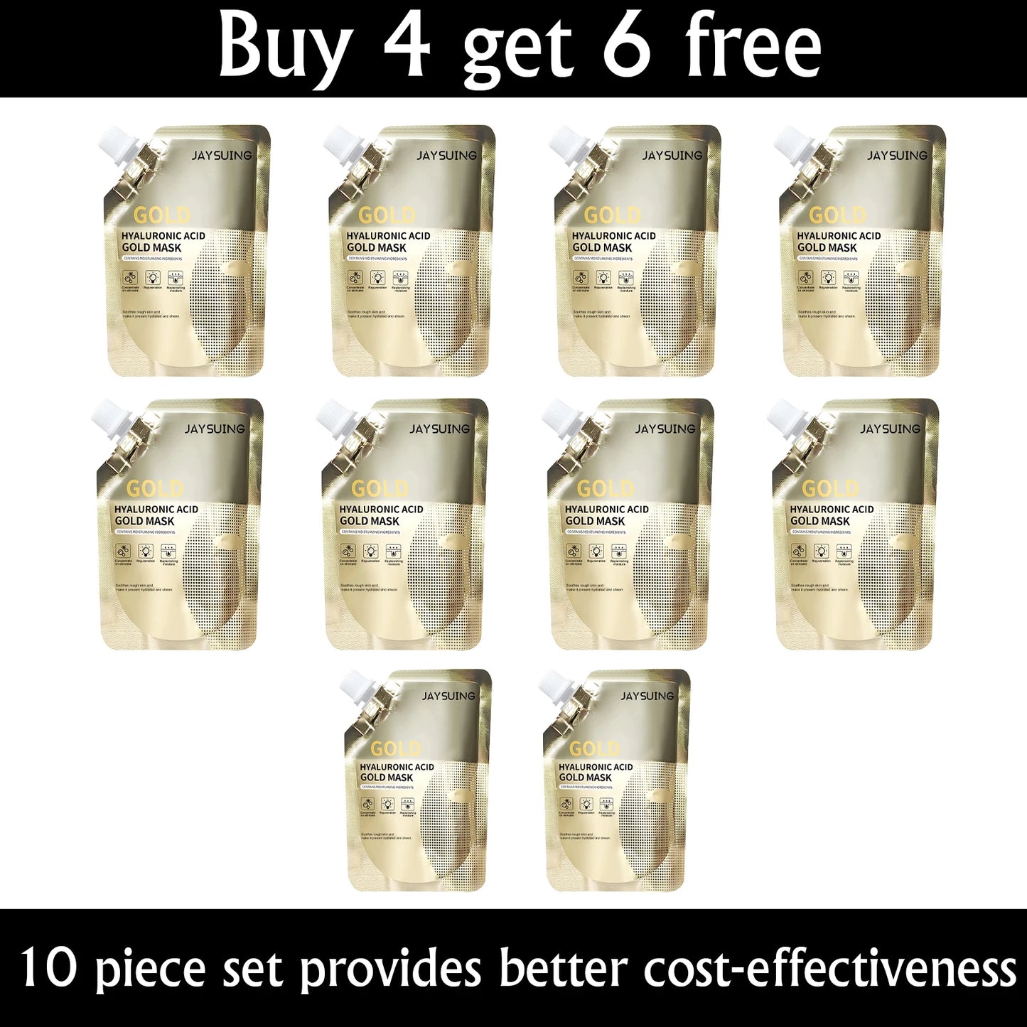 JAYSUING 24k Hyaluronic Acid Gold Moisturizing Facial Mask Whitening Mask for Face Women Korean Skin Care Products
