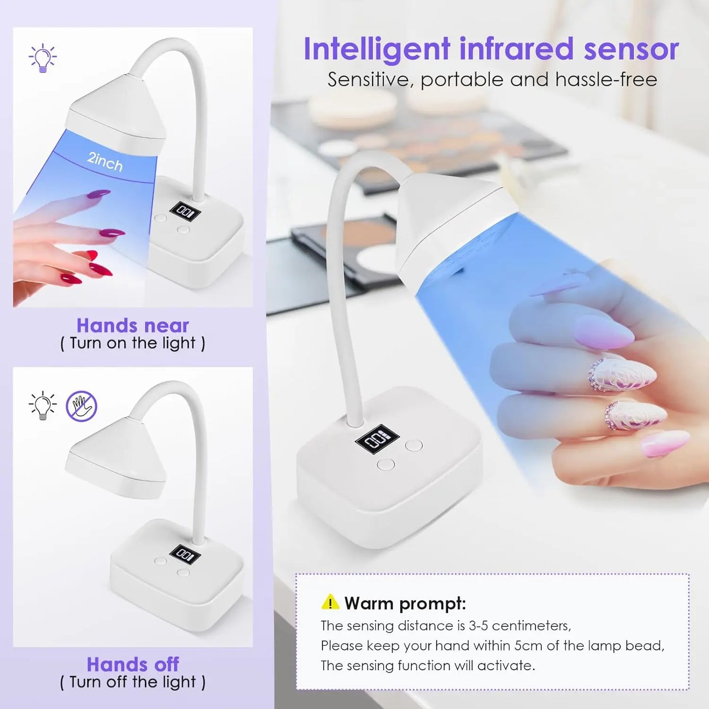 Wireless Nail Lamp LED UV Nail Dryer Rechargeable Auto Sensing Touch Control Fast Drying Nail Light 360° Bendable Table Lamp