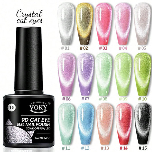 6pc Glitter Cat Magnetic Nail Gel Polish Set Cat Eye Holographic Reflective Semi Permanent UV Gel Soak Off Sparkling Nail Art