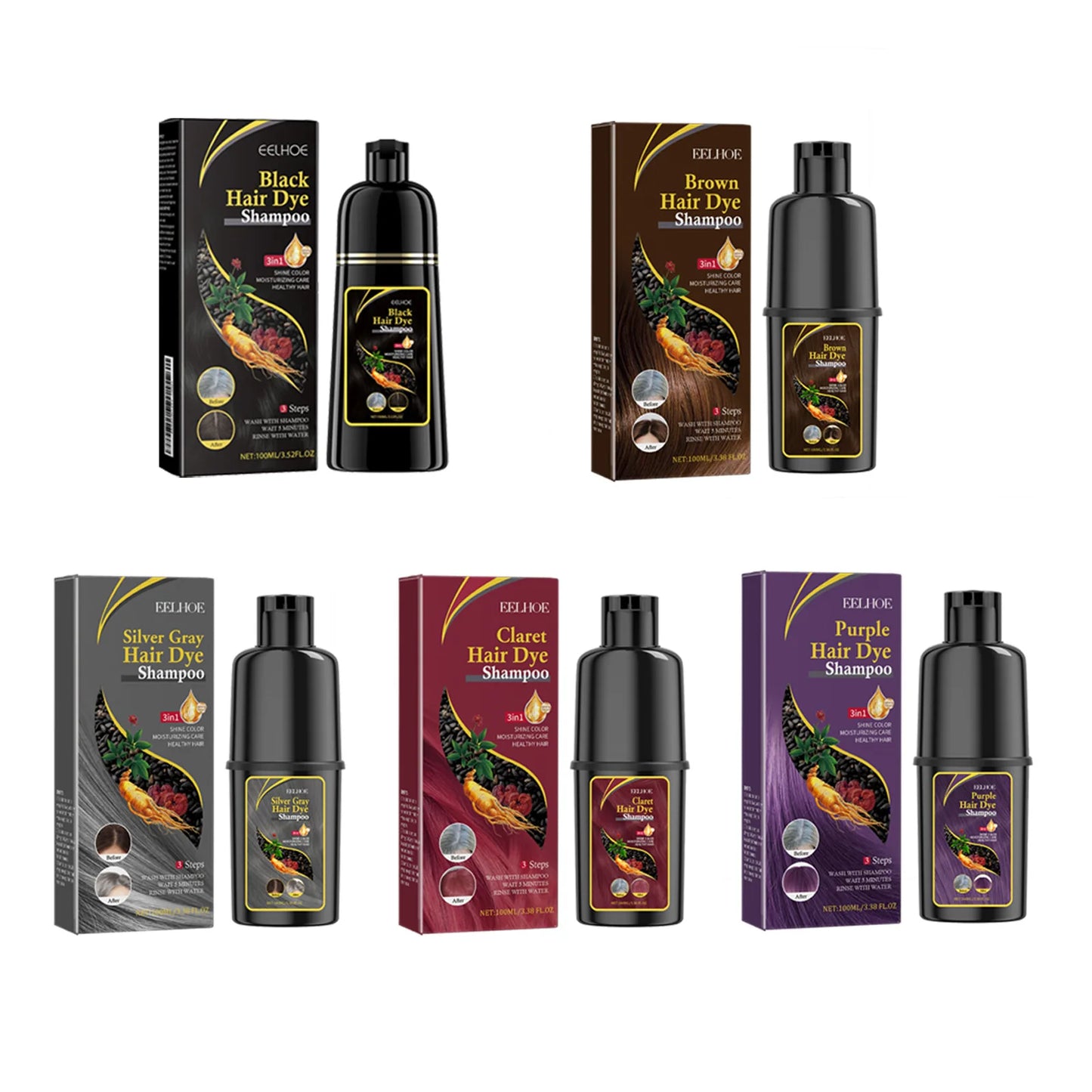Eelhoe 100ml Hair Dyeing Shampoo 3-In-1 Polygonum Rapid Hair Dye Repair Dry Cleaning Nourishing Restoration Hair Color Shampoo