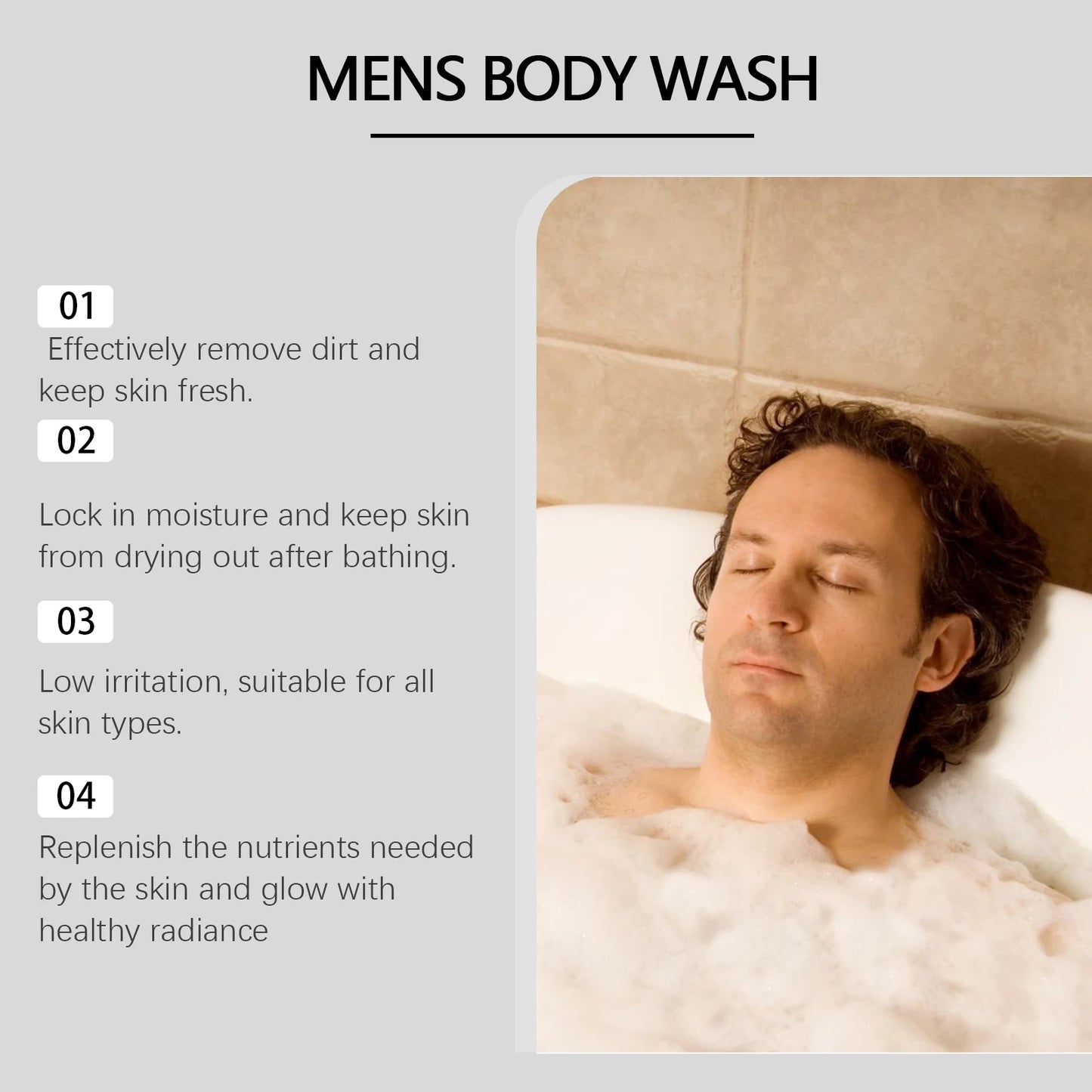 Shower Gel for Men Gentle Cleansing Moisturizing Exfoliator Body Wash Brightening Skin Shrink Pores Fragrance Foam Bath Lotion