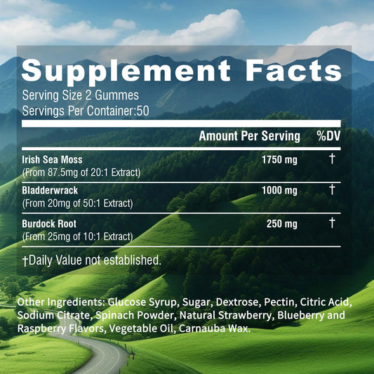 SEAMOSS - Contains Burdock Root and Bladderwrack Seaweed To Enhance Intestinal Health and Immunity - 100 Gummies