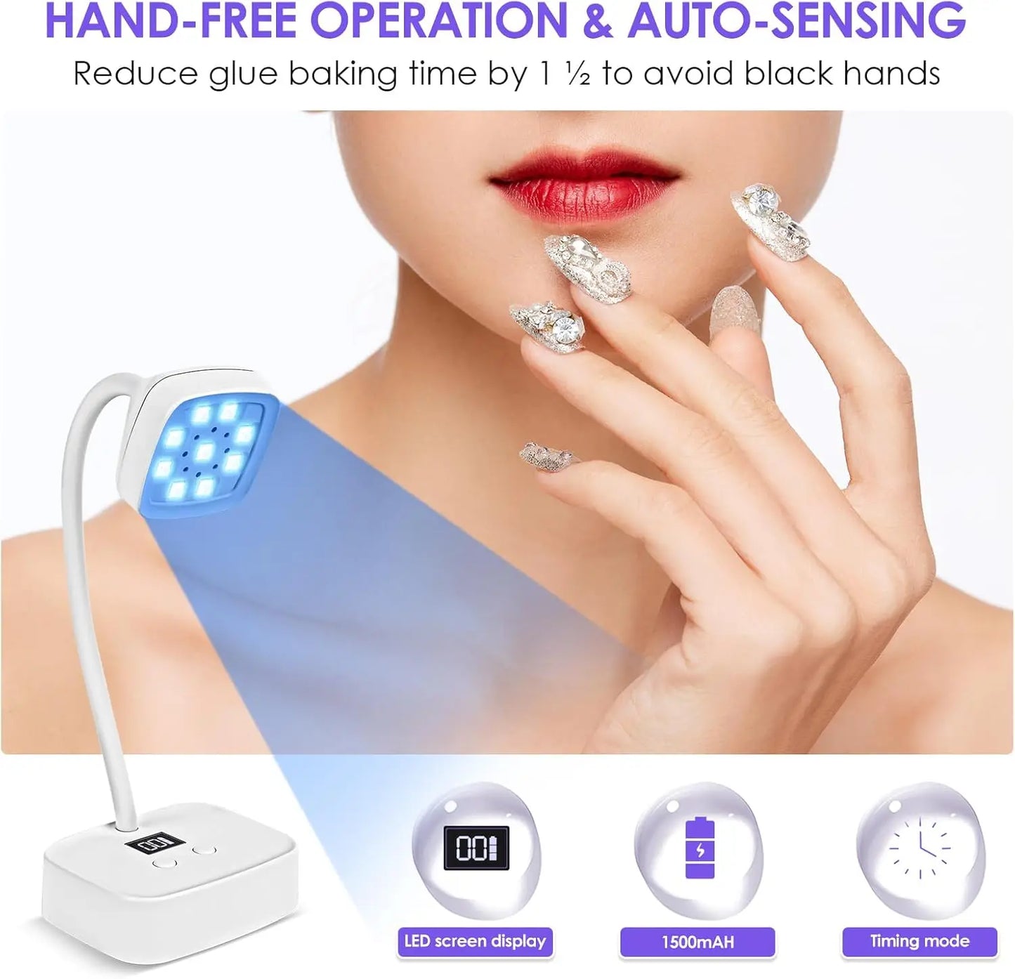Wireless Nail Lamp LED UV Nail Dryer Rechargeable Auto Sensing Touch Control Fast Drying Nail Light 360° Bendable Table Lamp