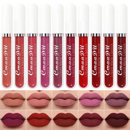CmaaDu 10pcs/set  velvet matte durable waterproof easy color non-stick cup texture silky saturation high lip gloss