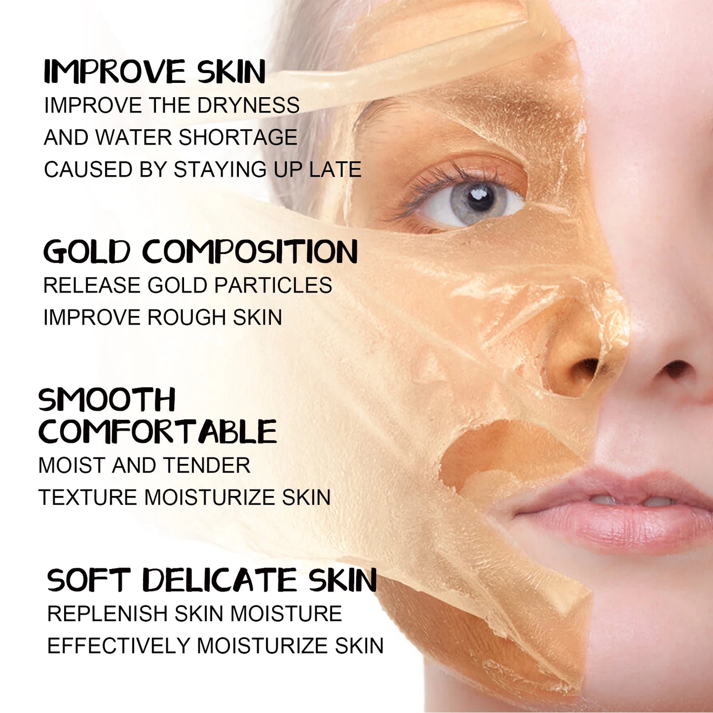 JAYSUING 24k Hyaluronic Acid Gold Moisturizing Facial Mask Whitening Mask for Face Women Korean Skin Care Products