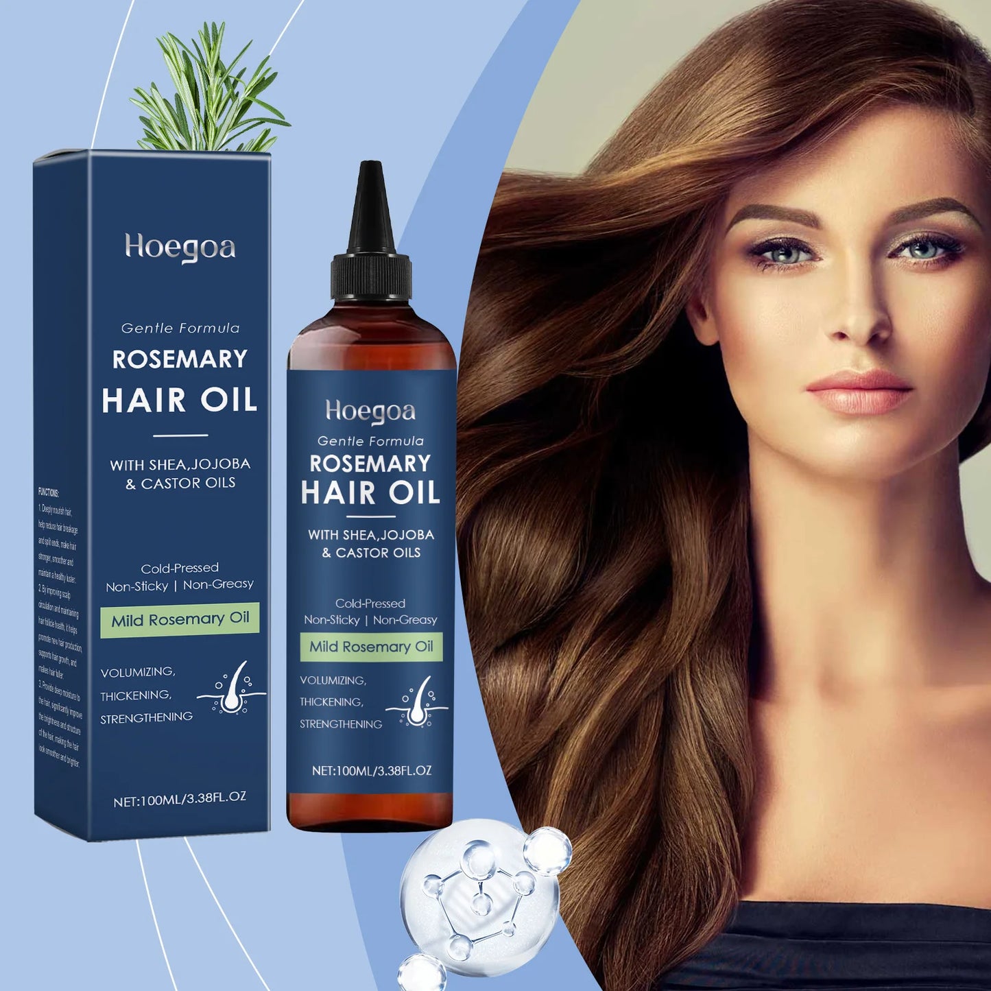 Hoegoa 100ml Rosemary Oil For Hair Growth Volumizing Repair Dry Hair Nourish Scalp Massage Reduce Split Ends Smooth Hair Oil
