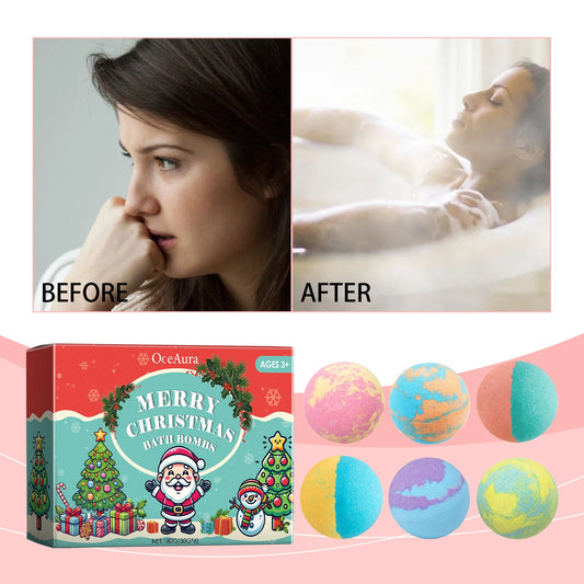 Oceaura 6pcs Fragrance Bath Bombs Nourish Moisturizing Skin Stress Relief Body Natural Kid Wash Spa Exfoliating Skin Shower Ball