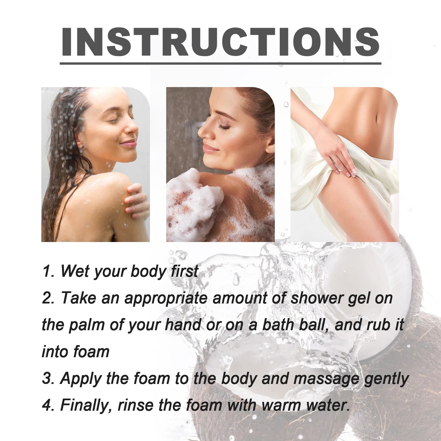 Oceaura Coconut Vanilla Body Wash Gel Lasting Fragrance Deep Cleaning Dirt Nourishing Moisturizing Skin Remove Odor Body Shampoo