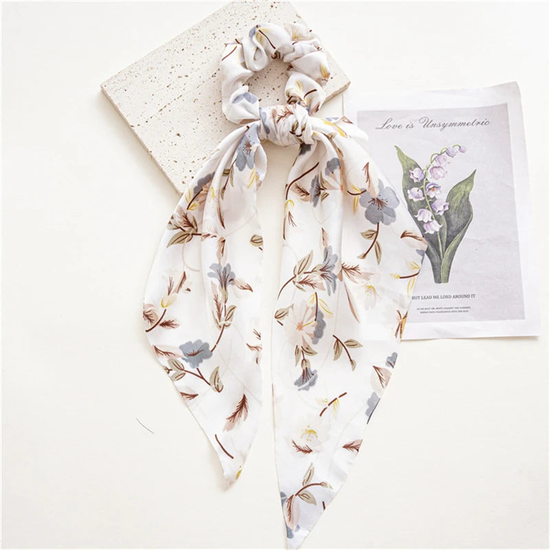 New Fashion Print Bow Scrunchies Hair Ribbon For Women Elastic Hair Band Girls Horsetail Hair Ties Hair Accessories