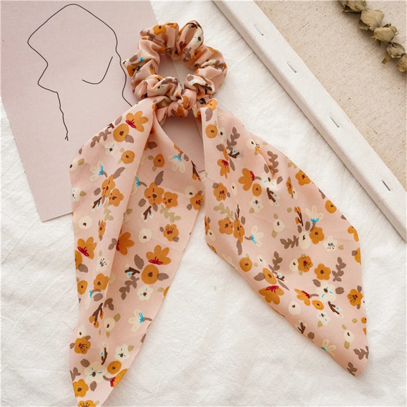 New Fashion Print Bow Scrunchies Hair Ribbon For Women Elastic Hair Band Girls Horsetail Hair Ties Hair Accessories