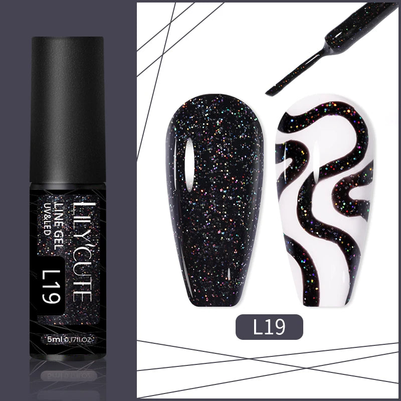 LILYCUTE 5ml Line Art Gel Nail Polish Gold Silver DIY Drawing Gel Reflective Glitter Design Semi Permanent Painting Gel Varnish