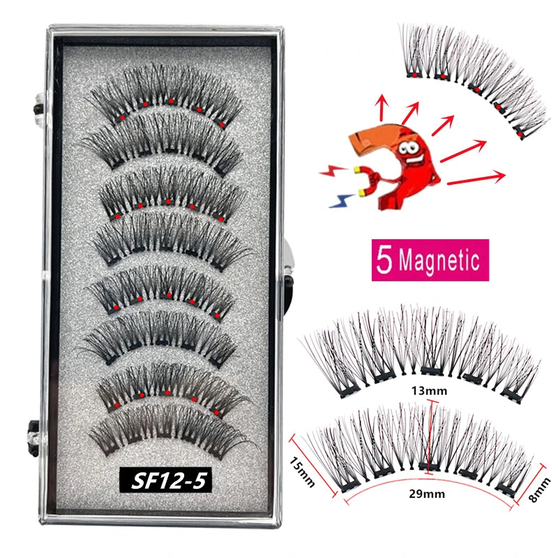 2 Pairs 3D Natural Magnetic Eyelashes ,With 5 Magnetic Lashes Handmade Reusable Magnetic False Eyelashes Support Drop Shipping