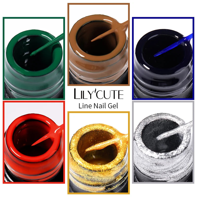 LILYCUTE 5ml Line Art Gel Nail Polish Gold Silver DIY Drawing Gel Reflective Glitter Design Semi Permanent Painting Gel Varnish