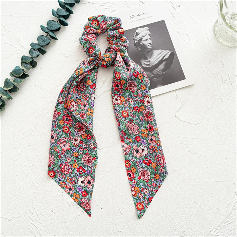 New Fashion Print Bow Scrunchies Hair Ribbon For Women Elastic Hair Band Girls Horsetail Hair Ties Hair Accessories
