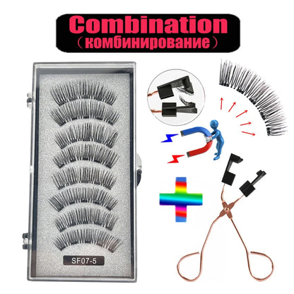 4 pairs 5 Magnets 3D Magnetic False Eyelashes Handmade Artificial Faux Cils Magnetic Natural Mink Eyelashes with Tweezers