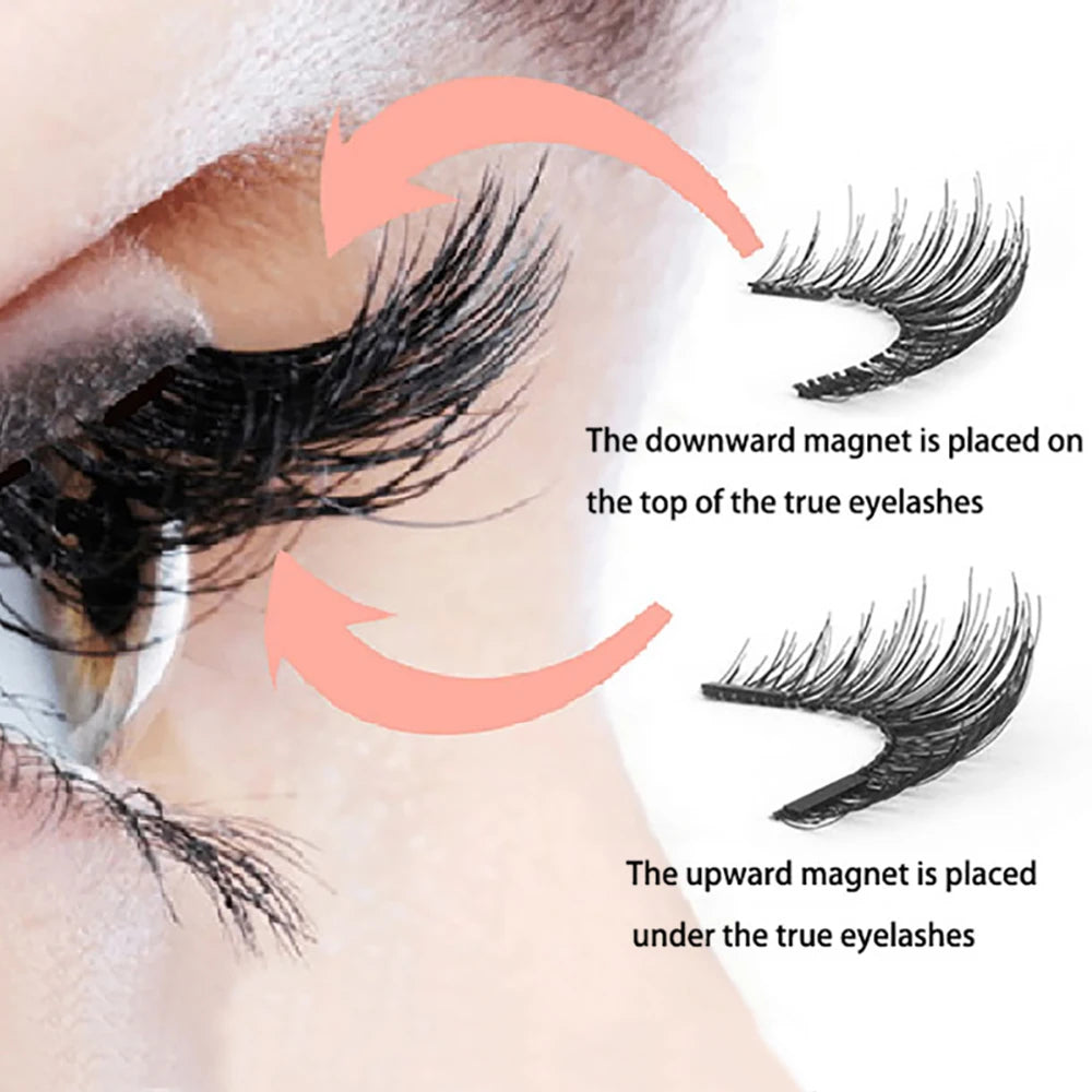 4 pairs 5 Magnets 3D Magnetic False Eyelashes Handmade Artificial Faux Cils Magnetic Natural Mink Eyelashes with Tweezers