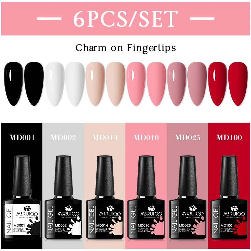 MSRUIOO 6Pcs/Set Colorful Gel Nail Polish Nail Supplies Semi Permanent Soak Off Nail Art Gel Varnish Manicure For Nails