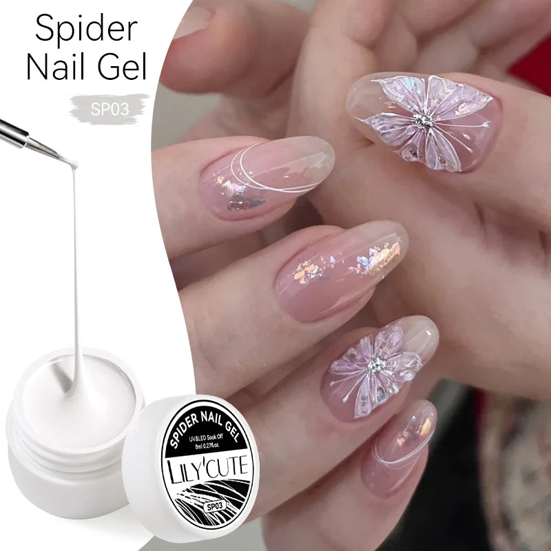 LILYCUTE Black White Spider Drawing Gel Nail Polish DIY Painting Outline Soak Off UV Gel Varnishes Wire Liner Nail Art Supplies