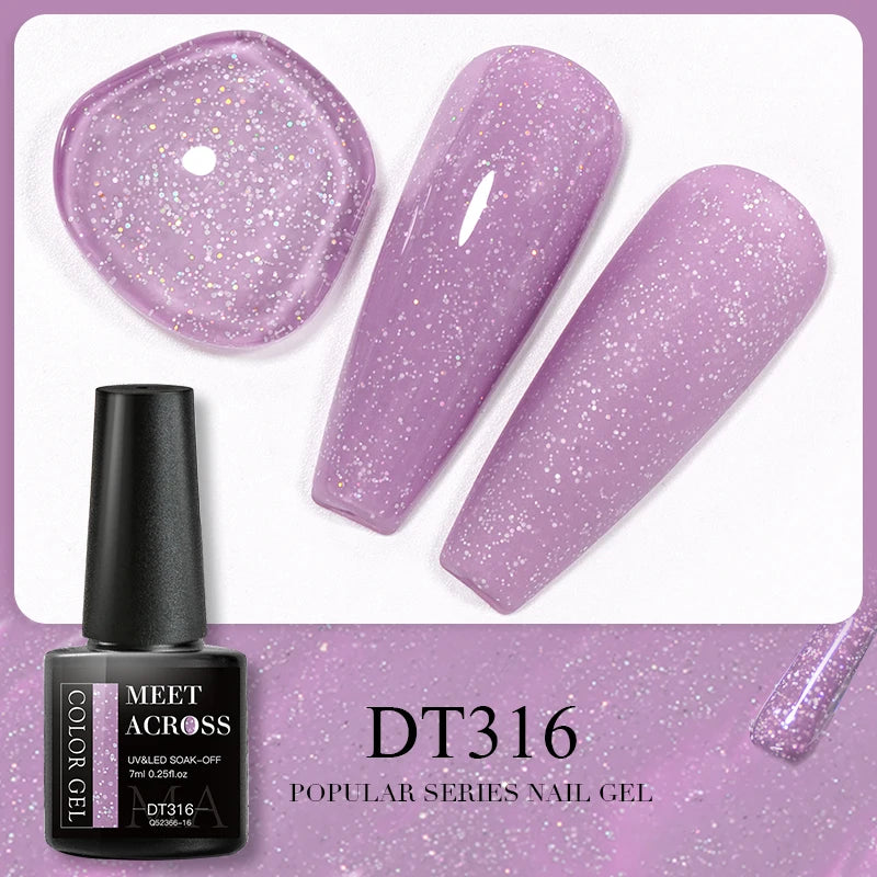 MEET ACROSS 7ml 140 Colors Glitter Gel Nail Polish Fluorescent Laser Semi Permanent Soak Off Nail Art UV Gel Varnish Manicure