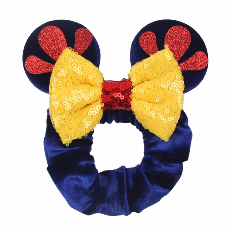 Disney Mouse Ears Velvet Scrunchies Hairband Women Elastic Ponytail Holder Girls Sequin Bow 2023 Kids Party DIY Hair Accessories