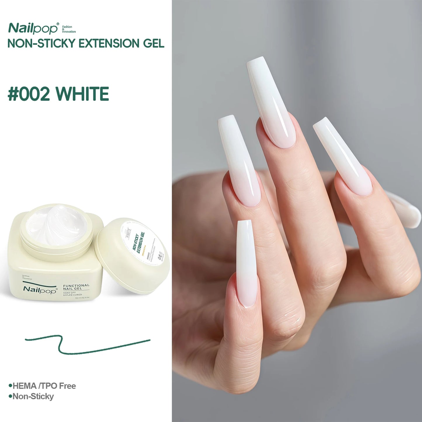 Nailpop Non-Sticky Extending Gel Without TPO/HEMA for Crystal Nail Tips Sculpting and Rhinestone Adhesive Adhesion Durable DIY