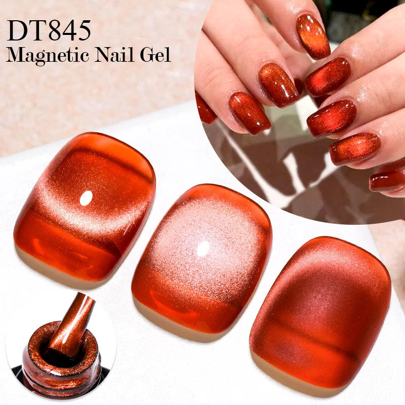 MEET ACROSS Pink Red Cat Eye Gel Nail Polish 7ml Jelly Amber Cat Magnetic Gel Nail Soak Off UV LED Semi Permanent Gel Nail Art