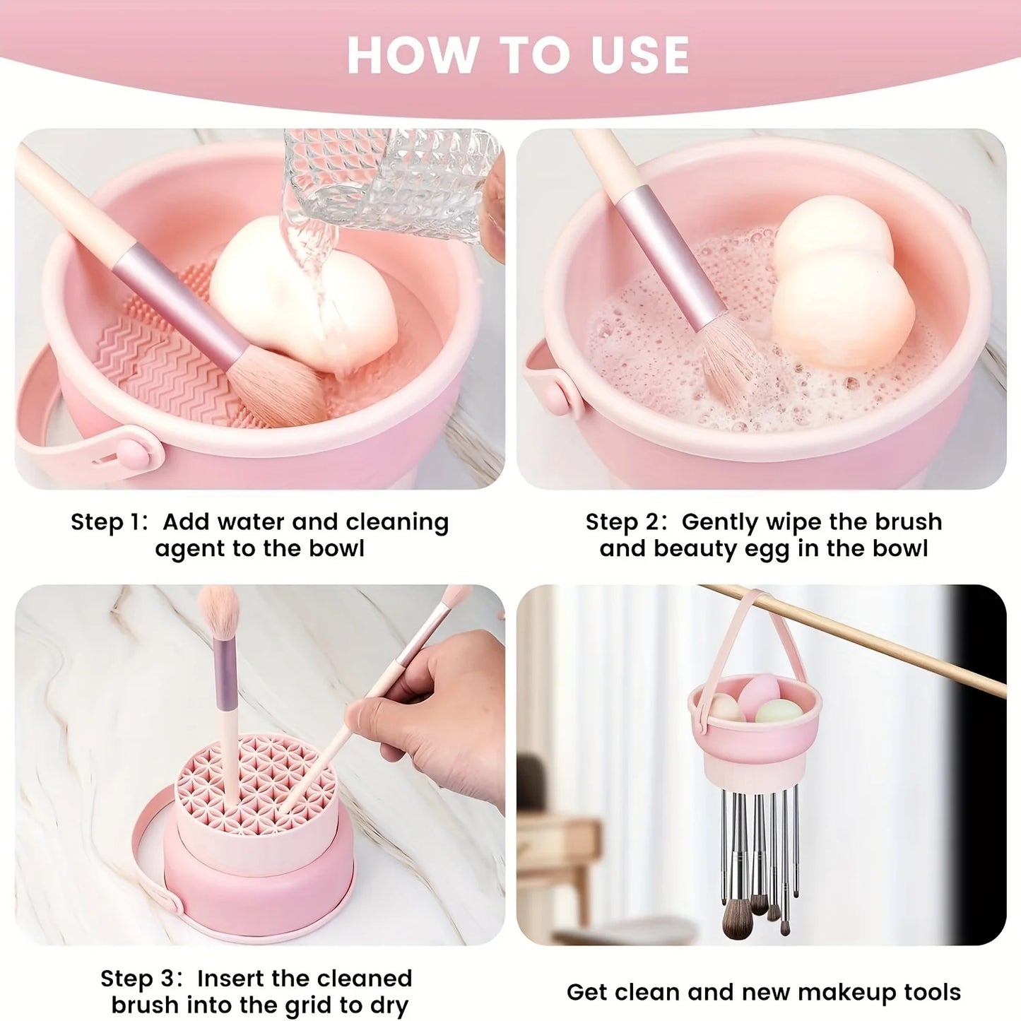 3-In-1 Silicone Makeup Brush Cleaner Mat & Drying Rack - Cosmetic Brush Cleaning & Air Dry Tool, Beauty Tool Organizer Kit