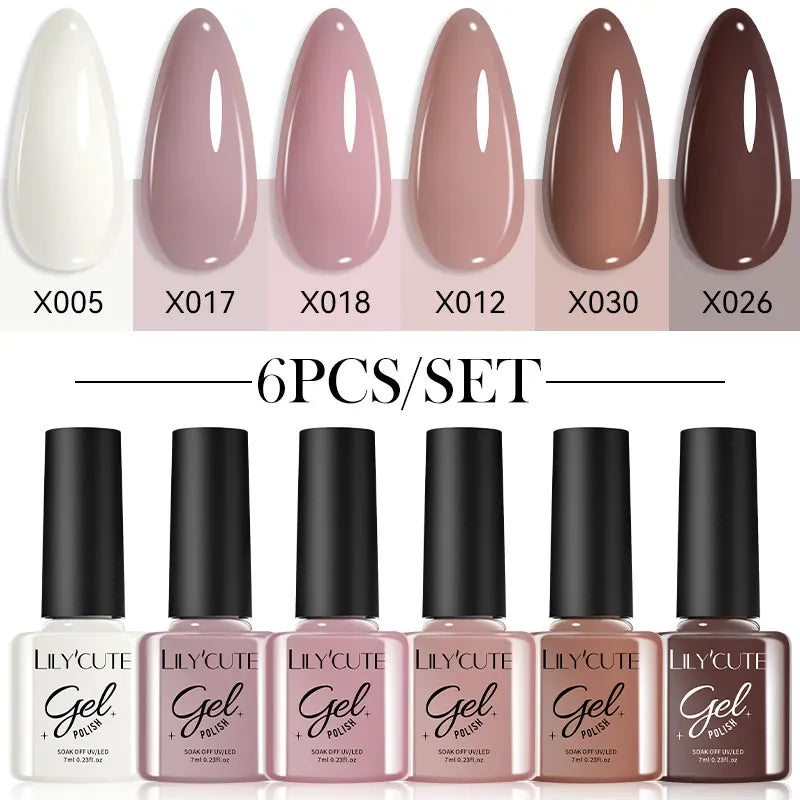 LILYCUTE 6PCs/Set Gel Nail Polish Set Kit Glitter Nail Gel Sequin Vernis Semi Permanent For Manicure Varnish UV LED Nail Art Gel