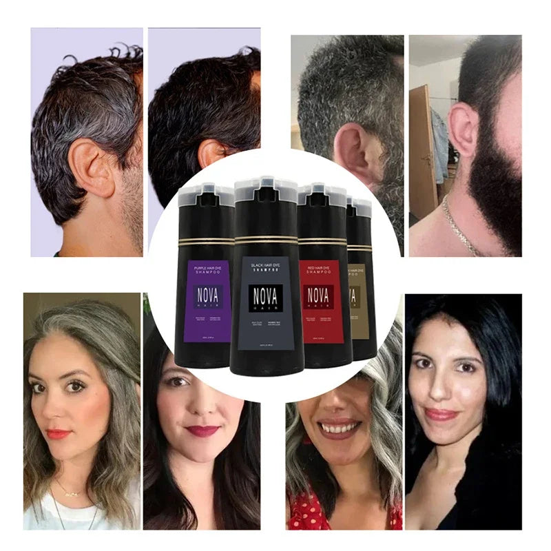 Nova Hair Dyeing 3-in-1 Hair Care Shampoo Natural Fast White Hair Dyed Black Hair Dye Lasting Convenience Men Women Hair Care