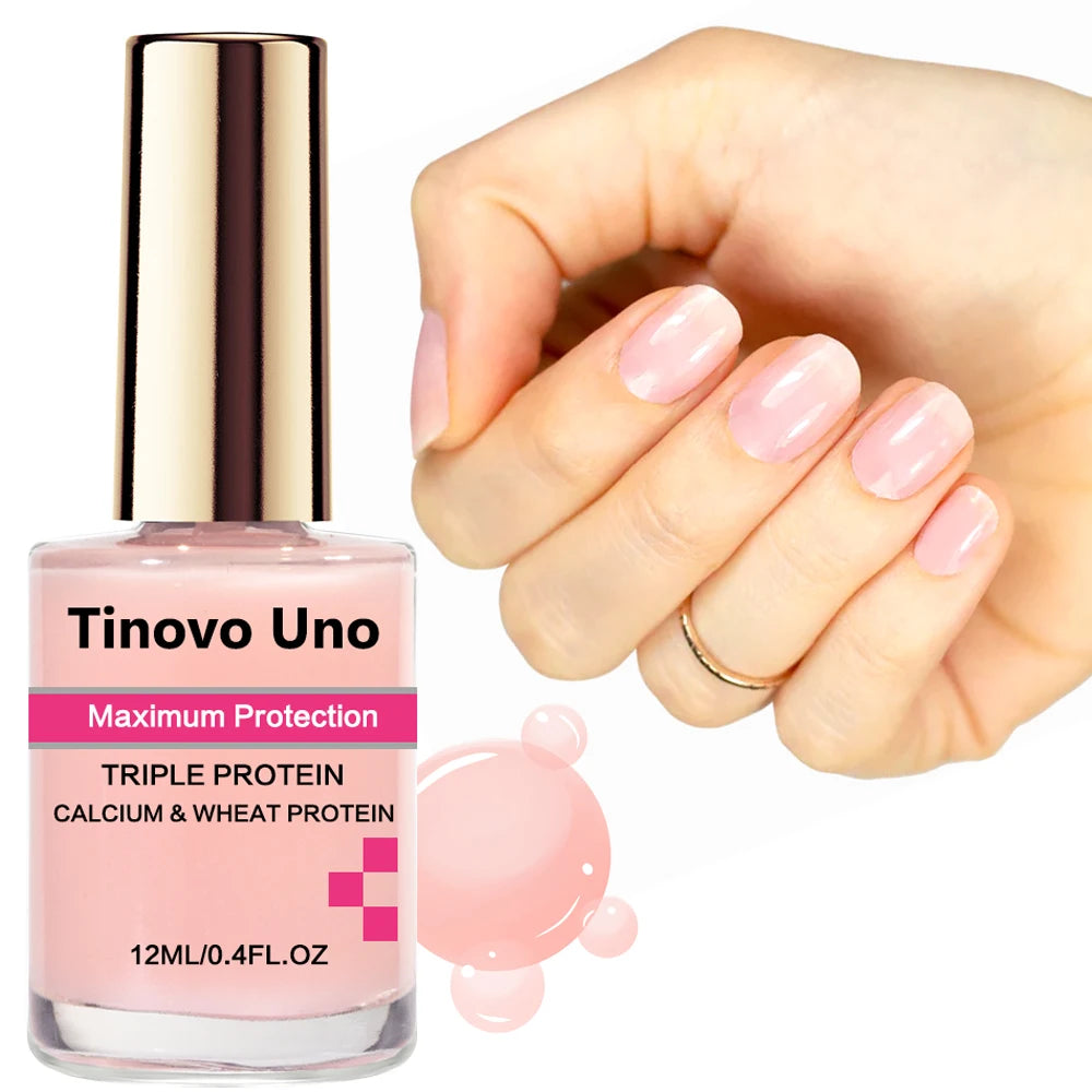 Tinovo Uno Nail Growth Pink Strengthener 3 IN 1 Normal Nail Polish Fast Dry 12ML Get Strong Repair Nail Care Hardener Manicure