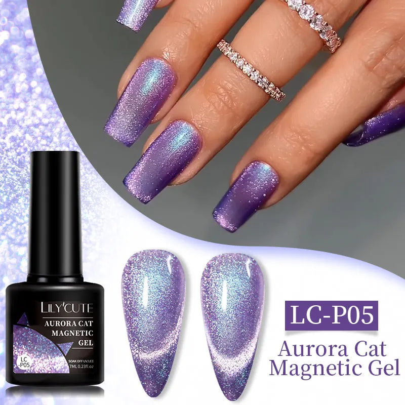 LILYCUTE 7ML Auroras Glitter Thermal Gel Nail Polish Temperature Color Changing Semi Permanent Soak Off Nail Art UV Gel Varnish