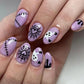 24pcs Halloween Press on Nails Sweet & Cool Jack-o'-Lantern Fake Nail Short Almond Cute & Cuddly Ghost False Nail for Women&Girl