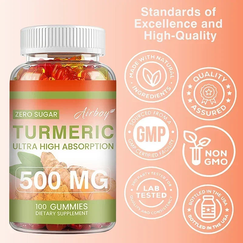 Turmeric Gummies - Supports Joint, Digestive, and Cardiovascular Health - Gluten Free, Non GMO