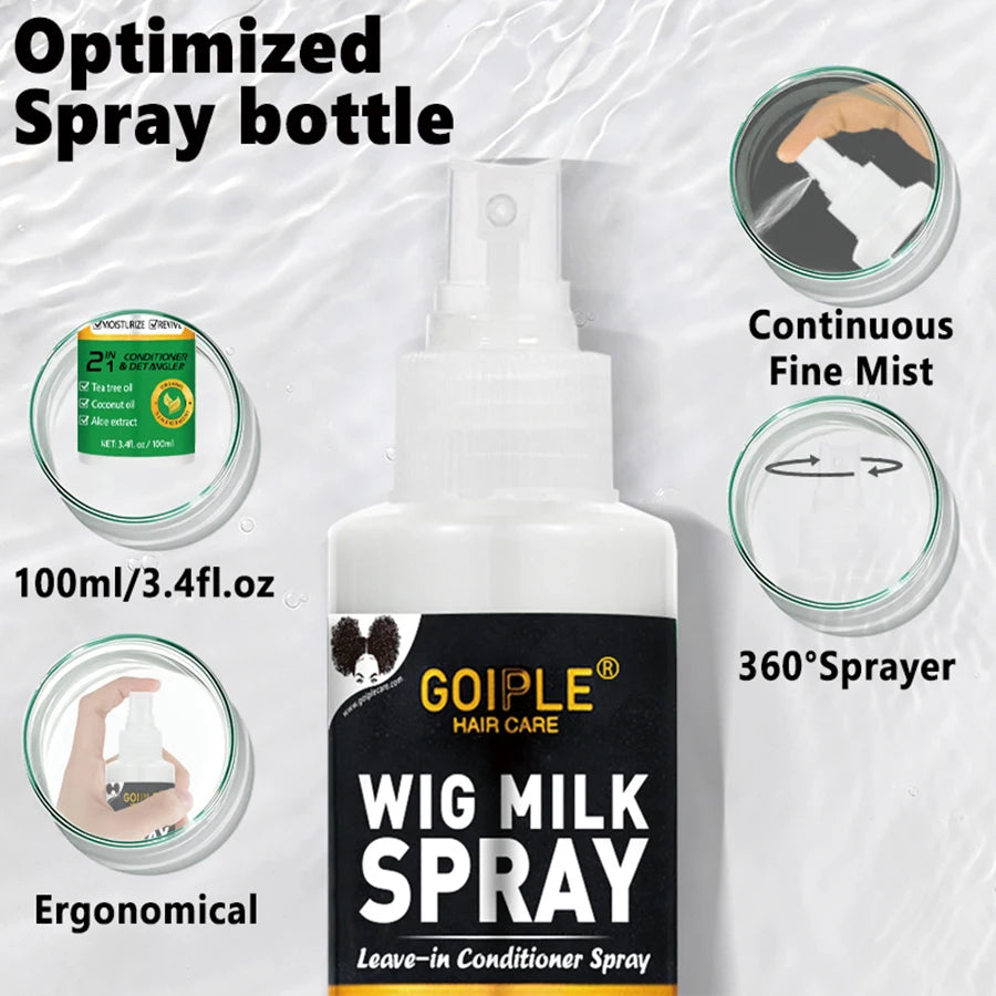 2pcs Wig Milk Spray for Wigs Smooth and Shiny Wig Leave-in Conditioner Women Synthetic Hair Anti Frizz Moisturizing Care Product