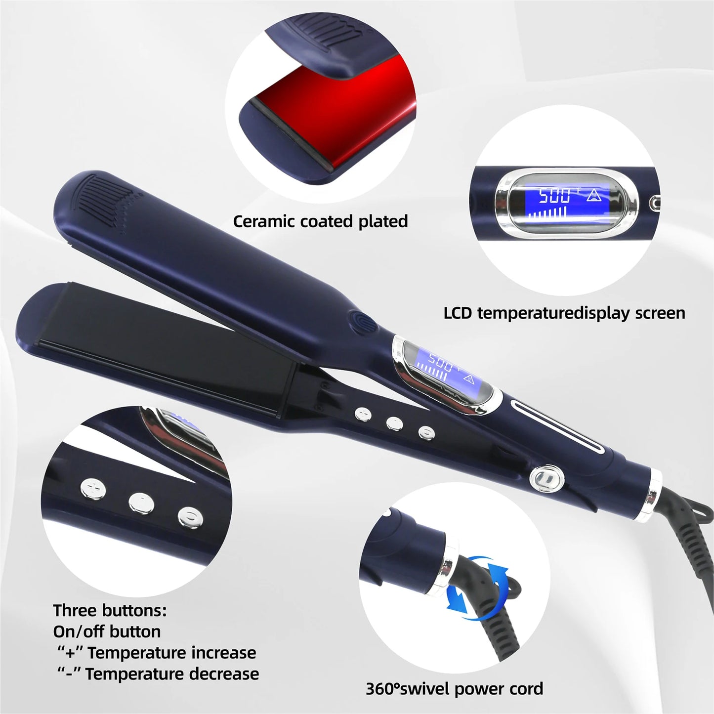 Professional Hair Straightener Titanium Plate Fast Heat Up 500F Flat Iron 2 in 1 Straightener and Curler Styling Tool