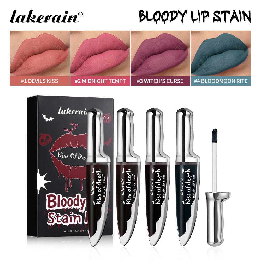 Halloween Matte Lip Stain Liquid Lipstick Dark Shades Lip Tint Smudge‑Resistant Lip Gloss Cosplay Party Long‑Wear Lip Makeup