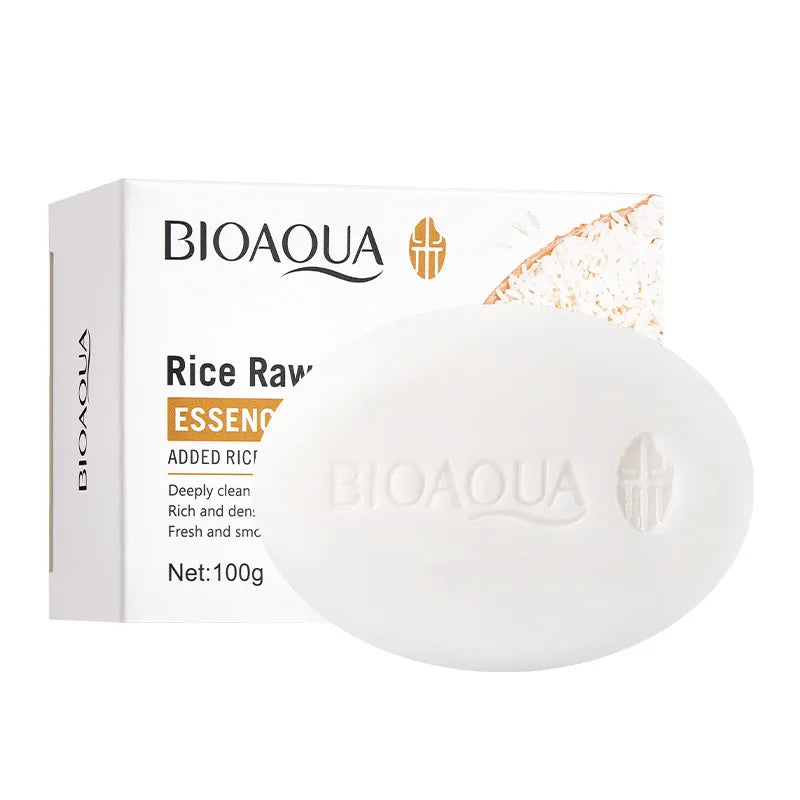 BIOAQUA White Rice Raw Pulp Facial Soap Face Wash Foam Solid Facial Cleanser Moisturizing Whitening Body Bathing Handmade Soap