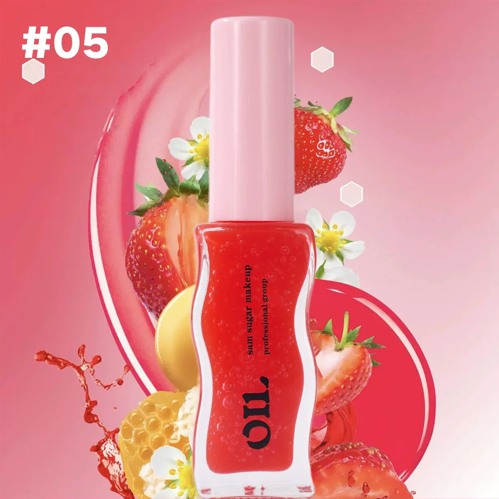 Fruit Honey Essence Lip Oil – Plump Strawberry Tinted Lip Jelly, Waterproof Moisturizing Lip Gloss Liquid for Smooth Lips