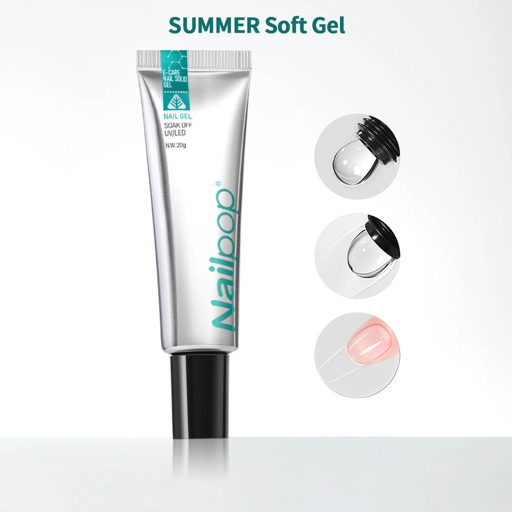 Nailpop Pro Soft Nail Tips Gel Glue 20g Adhesive Fake Nails Long Lasting Soak Off UV Gel Nail Polish Manicure Products for Nails