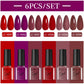 LILYCUE 6Pcs/Set Red Nude Glitter Gel Nail Polish Gorgeous Full Coverage Soak Off UV Gel Nail Art Base Top Coat Gel Polish Kits