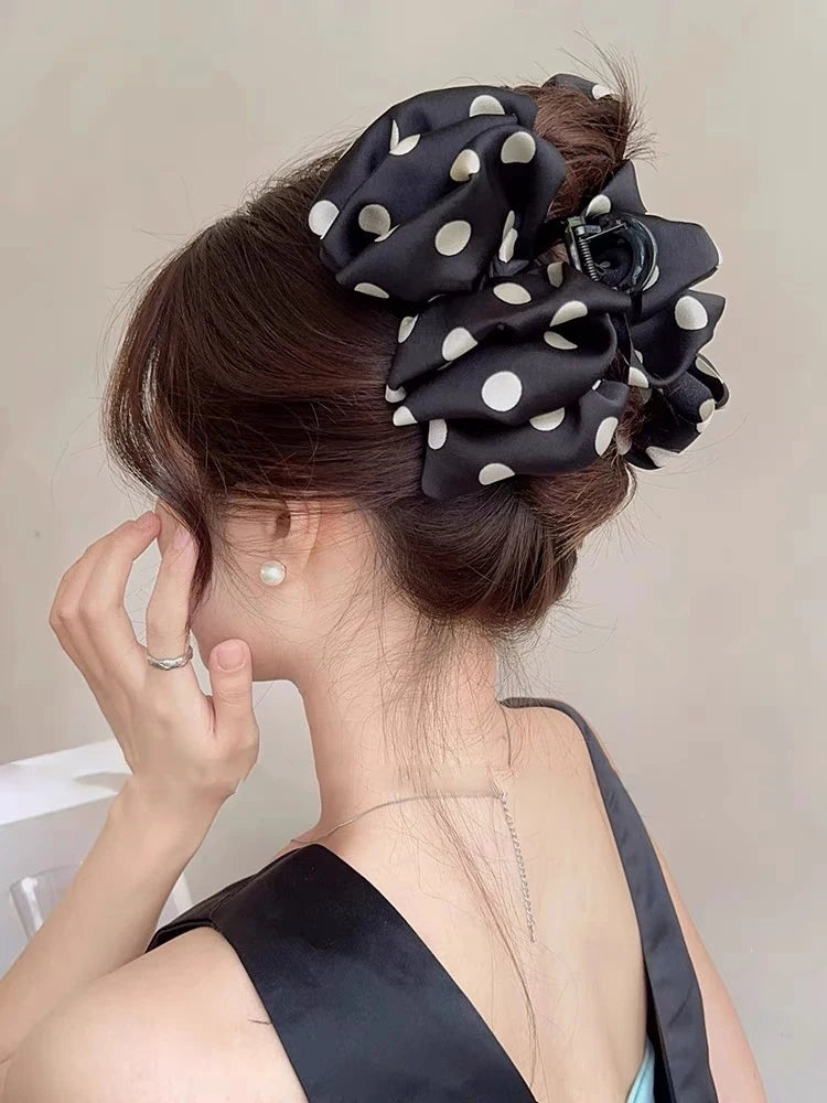 French Elegant Hair Claw Crabs For Women Polka Dot Fashion Bow Hair Clip Retro Head Shark Clip Luxury Hair Accessories